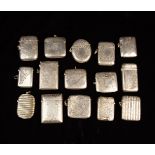 A Group of Fifteen Decoratively Engraved Silver Vesta Cases.
