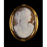 A Fine 19th Century Carved Shell Cameo Brooch in 18 carat gold mount.