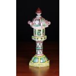 A Hexagonal Chinese Temple Candle-stand with enamelled decoration, 13½" (34 cm) in height (A/F).