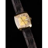 A Vintage, Circa 1960/70's 18 Carat Gold Jaegar le Coultre 'Club' Cushion Faced Wrist Watch.