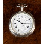 A Silver Chronographe-Compteur Pocket Watch in an engine engraved case.