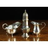 A Silver Castor, Creamer & Sauce Boat.