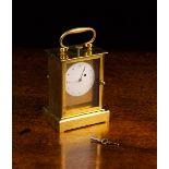 An Antique Gilt Brass Carriage Clock of Simple,