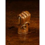 A Small 19th Century Treen Novelty Box carved in the form of a hand clasping a snake with inset