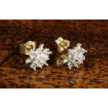 A Pair of Gold & Diamond Cluster Starburst Stud Earrings.