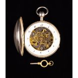 A Fine & Rare 19th Century Silver Cased Time Keeper's Skeleton Pocket Watch.