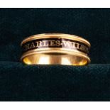 A George III Black Enamelled Gold Memorial Band Ring inscribed in gold CHARLES WILSON OB 10 NOV