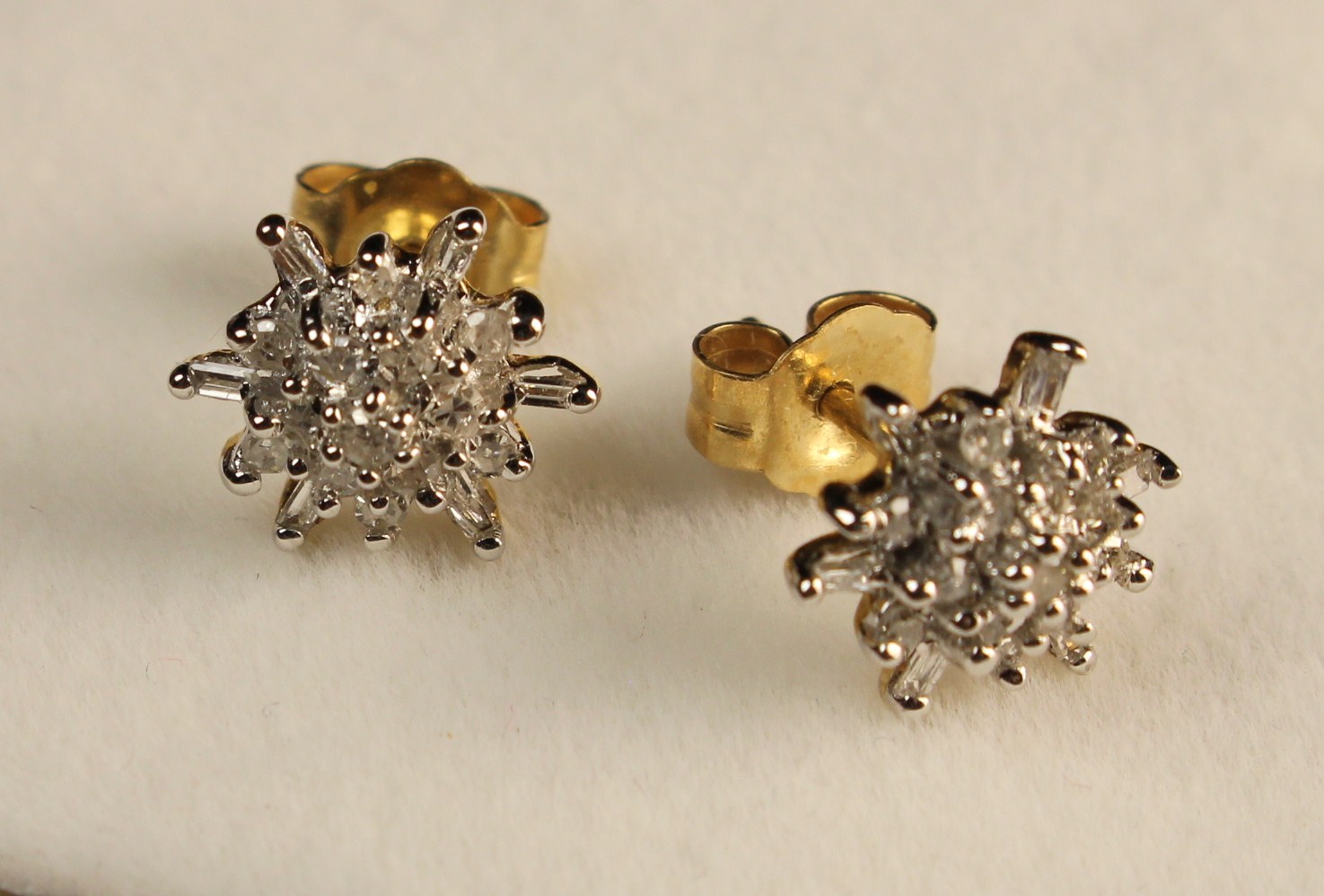 A Pair of Gold & Diamond Cluster Starburst Stud Earrings. - Image 2 of 3