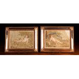 A Pair of Delightful Early 19th Century Silkwork Pictures in beveled mirror frames edged with gilt