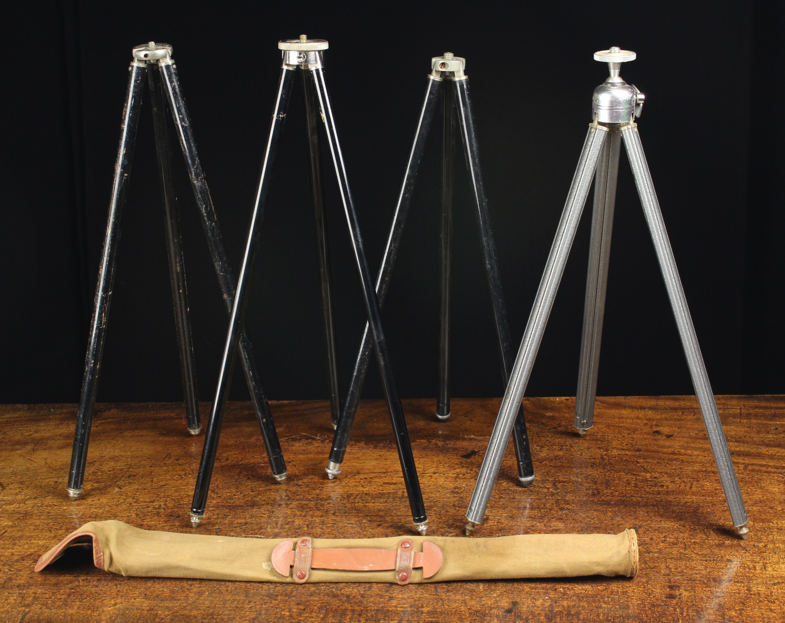 Four Vintage Metal Camera Tripods; Edla (with original canvas & leather bag) Hunter, - Image 2 of 2