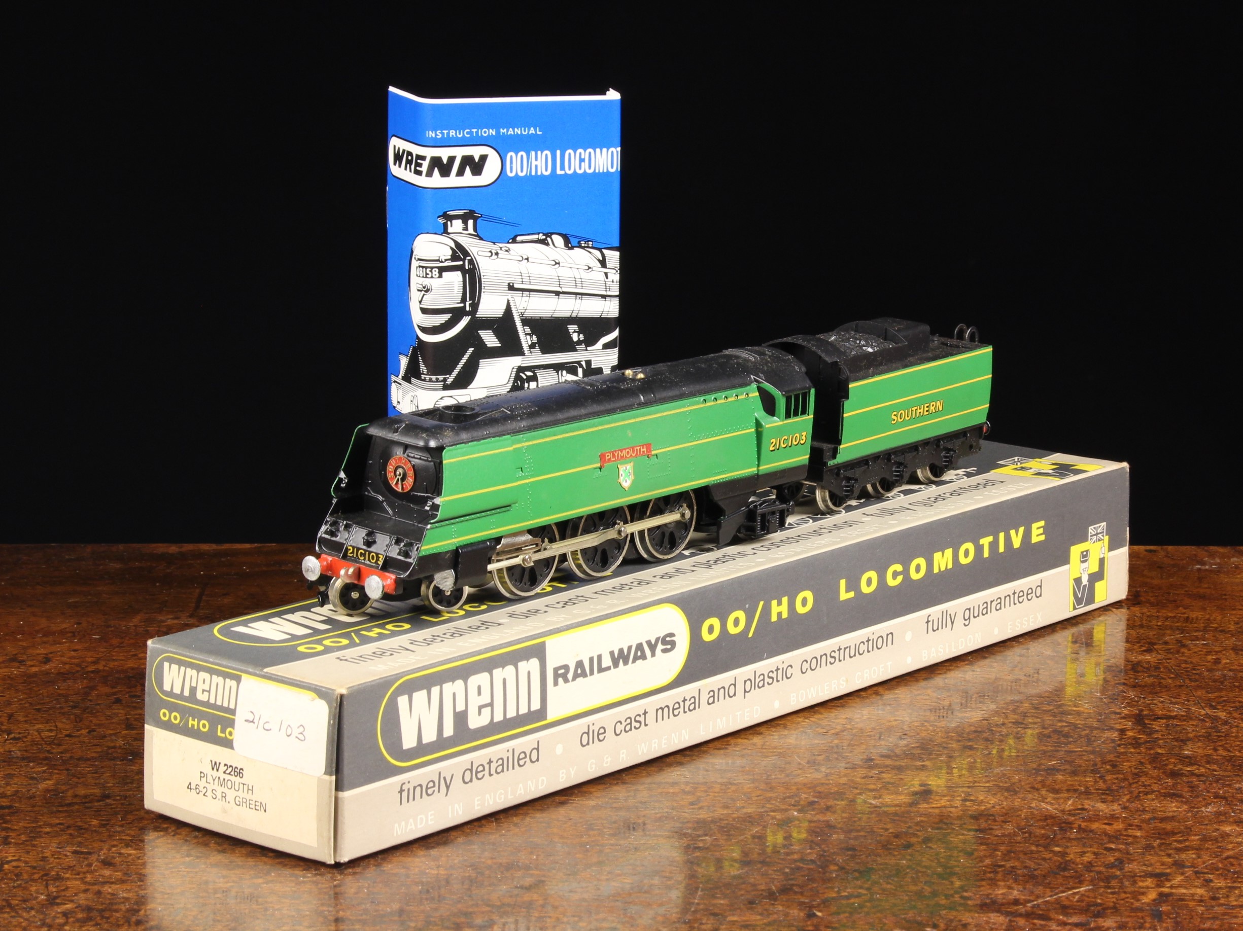 A Wrenn "PLYMOUTH" Streamlined Bulleid Pacific 4-6-2 Locomotive W2266, Carriage No 21C103.