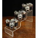 Three Vintage Italian Bencini of Milan Aluminium Compact 127 Film Cameras,