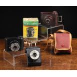 Three Vintage V.P. Twin Sub-Miniature Plastic Cameras made by E. Elliott Ltd England.