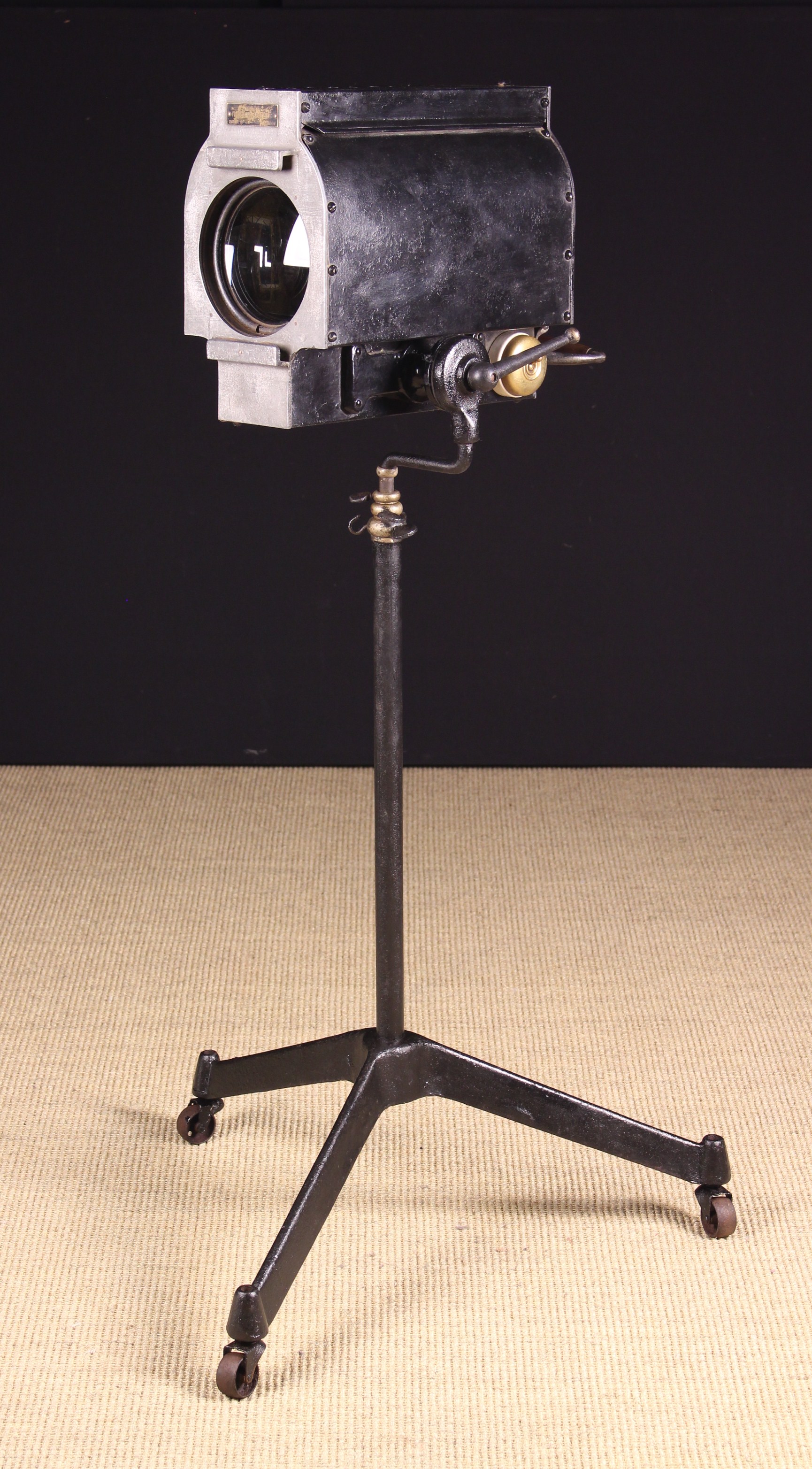 An Antique Photographer's Focussing Spotlight with turned wooden handle to the back and a metal - Image 3 of 3