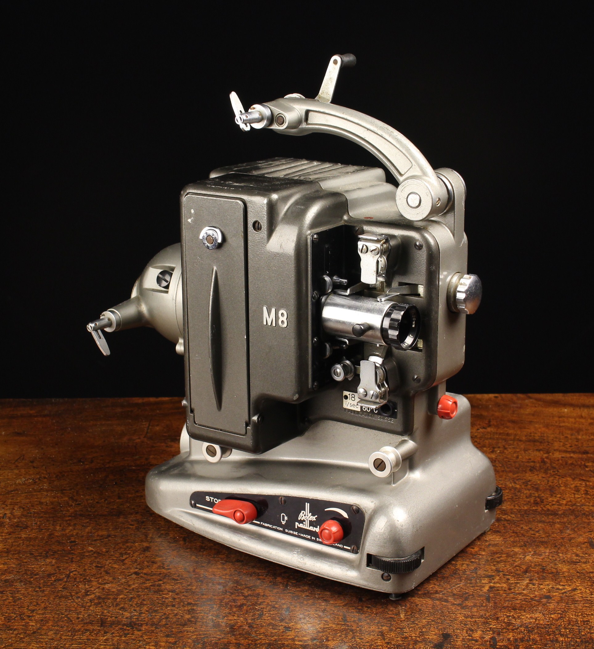 A Vintage Bolex Paillard Standard 8 mm Film Projector with a Bolex Hifi 20mm f 1.3 lens No.