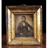 A 19th Century Collodion Wet Plate Process Portrait of a Gentleman in a wooden gilt frame 8 cm x 7