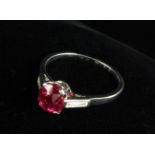 A Ruby and Diamond White Gold Ring.