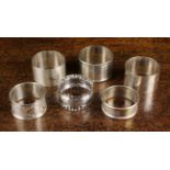 Six Silver Napkin Rings: A Scottish one by Duncan & Scobbie hallmarked Glasgow 1946 and engraved