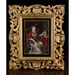 A Fine Quality Antique Portrait on Ivory painted in intricate detail with a depiction of seated