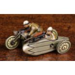 A Vintage Kellermann Tin Plate Wind-up Army Motorcycle and Sidecar No.