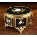 A 19th Century Oval Pietra Dura Jewellery Casket with gilt metal mounts, lock & key.