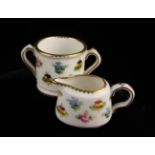 A Mintons Miniature Porcelain Loving Mug & Milk Jug, hand painted with sprigs of pink roses,