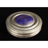 An 18th Century French White Metal & Lapis Lazuli Box of flat circular form.