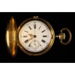 A Fine Quality 14ct Gold Chronograph Hunter Pocket Watch with quarter repeater.