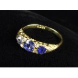 A Pretty Antique Sapphire and Diamond Gold Ring.