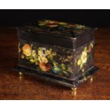 A 19th Century Papier-mâché Tea Caddy hand-painted with bouquets of flowers and gilt embellishments