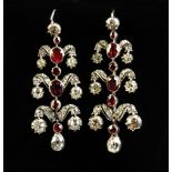 A Beautiful Pair of Victorian Chandelier, Ruby and Diamond Earrings. The central columns are approx.