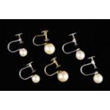 Three Pairs of 9ct Gold Pearl Earrings.