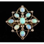 An Attractive Edwardian Opal and Diamond Pendant, with detachable brooch fitting.