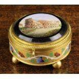 A Late 19th Century Italian Micro-mosaic, enamel & Gilt metal Grand Tour Jewel Box of circular form.