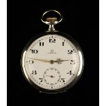 A Gentleman's Omega Silver Pocket Watch Circa 1920, the case numbered 6787290,