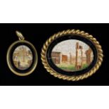 Two 19th Century Oval Micro-Mosiacs: One depicting a palace,