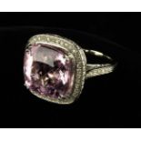 An Impressive and Substantial Pink Kunzite and Diamond 18 ct White Gold Ring.