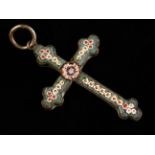 A 19th century Micros-mosaic Crucifix on hanging ring, 2" (5 cm) in height.