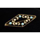 A Pretty Antique 15ct Gold Turquoise and Pearl Brooch,