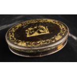 A Delightful 18th Century Oval Tortoiseshell & Gold Inlaid Patch Box.