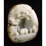 A Fine 18th Century Chinese Pale Celadon Jade Pebble Carving with dark inclusions to the perimeter,