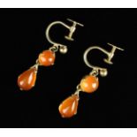 A Pair of Carnelian 9ct Yellow Gold Earrings,