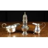 A Silver Castor, Creamer & Sauce Boat.