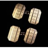 A Pair of 9ct Gold & Silver Cufflinks with decorative engraving, stamped H.S & S.