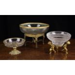 A Group of Three Cut Glass Bowls with gilt metal mounts.