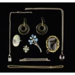 A Group of Costume Jewellery to include a sterling silver brooch fashioned as a spray of flowers