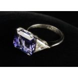 A Tanzanite & Diamond 18 ct White Gold Ring. The 5.