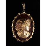 An Impressive Carnelian Agate and Diamond 9ct Yellow Gold Cameo Pendant.