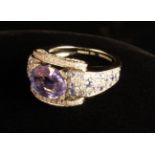 An Impressive Mauboussin Sapphire and Diamond 18 ct White Gold Ring. The horizontally set 2.