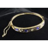 A Victoiran Sapphire, Diamond and Pearl Gold Bangle.